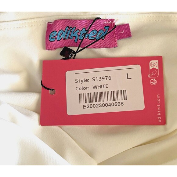 NWT Edikted Lynn Strapless White Knit Maxi Dress Women’s Size L Bodycon Ruched - Picture 2 of 8